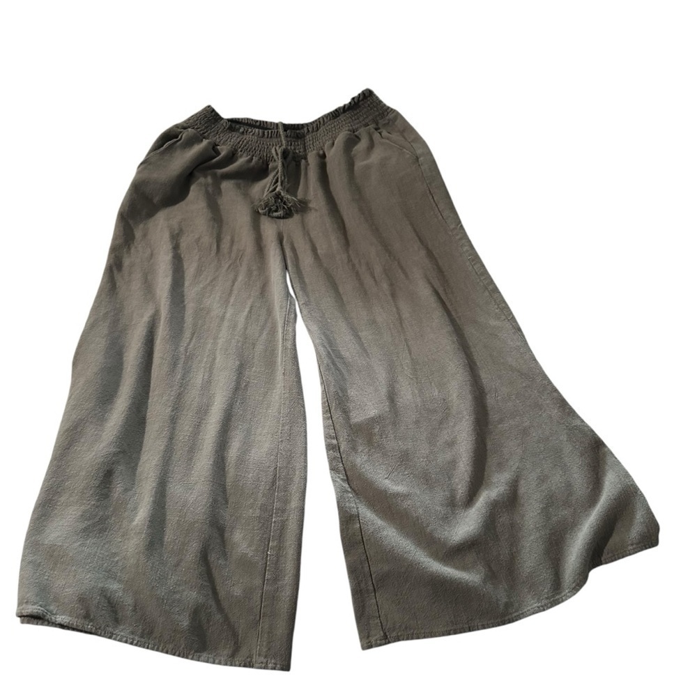 Wide Leg Military Green Elastic Waist Pants
